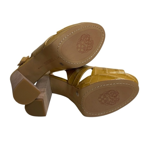 Vince Camuto Javasan Heel Sandals Mustard Yellow Embossed Leather Croc size 8 - Picture 6 of 8